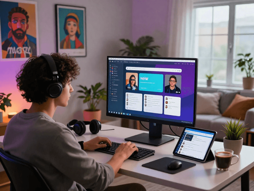 Engaging nsfw ai chat scene with user in modern home office