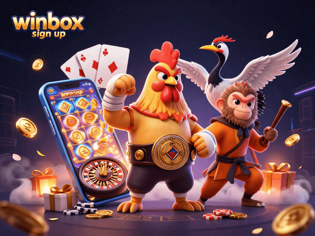 Experience winbox sign up for slots and live casino with a vibrant 3D scene of gaming action.