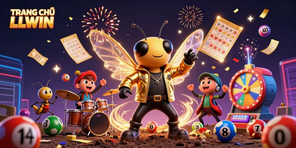 Experience the excitement of TRANG CHỦ LLWIN with vibrant lottery action and rock star characters.