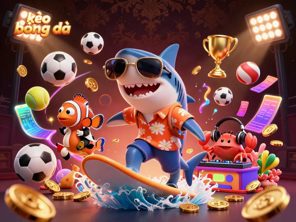 Experience kèo bóng đá excitement with a dynamic, colorful underwater scene featuring vibrant characters and sports elements.