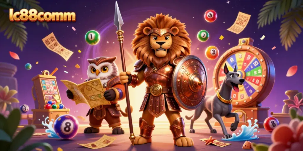 Engage with thrilling gaming action at lc88comm with vibrant lottery elements and heroic characters.