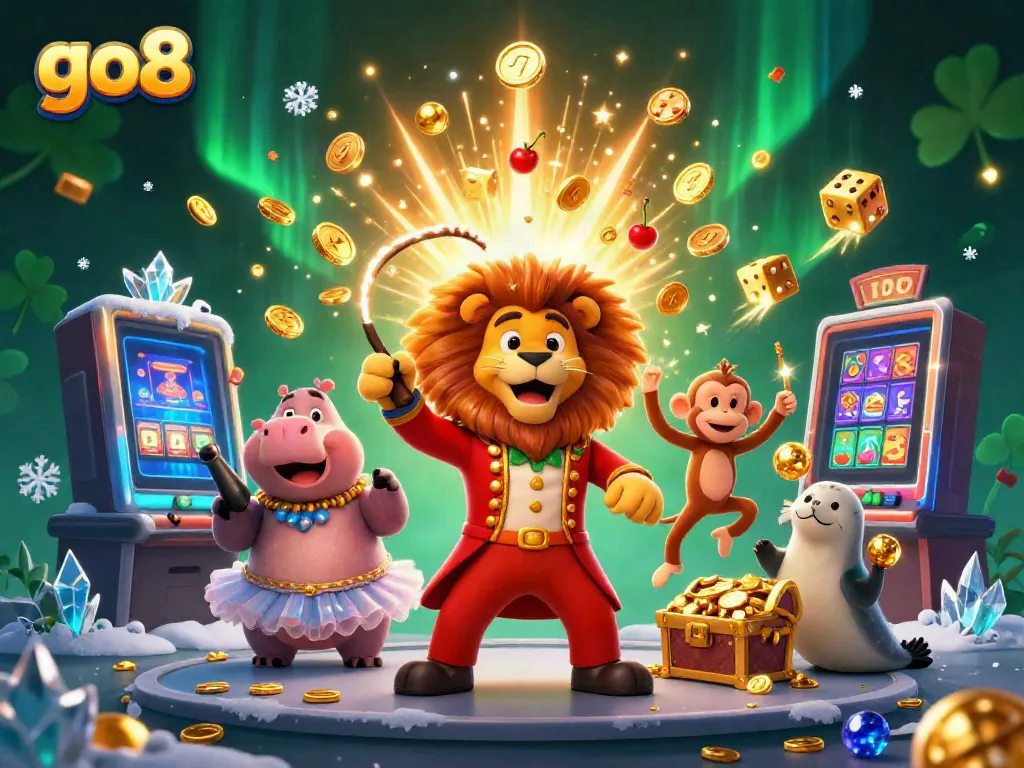 Experience the excitement of go8 with a vibrant casino-themed 3D illustration featuring unique characters.