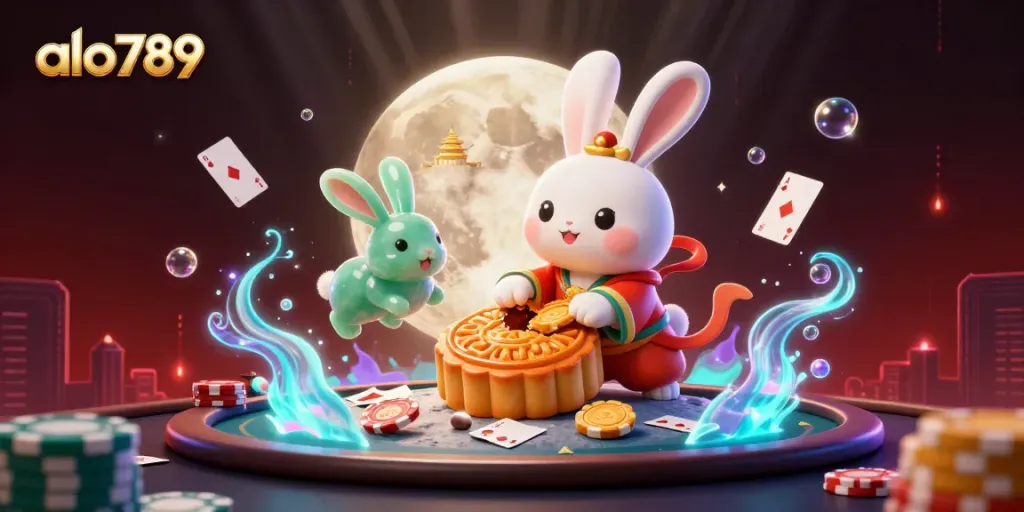 Engage with the thrilling adventure of alo789 as a moon rabbit reveals poker chips within golden mooncakes.