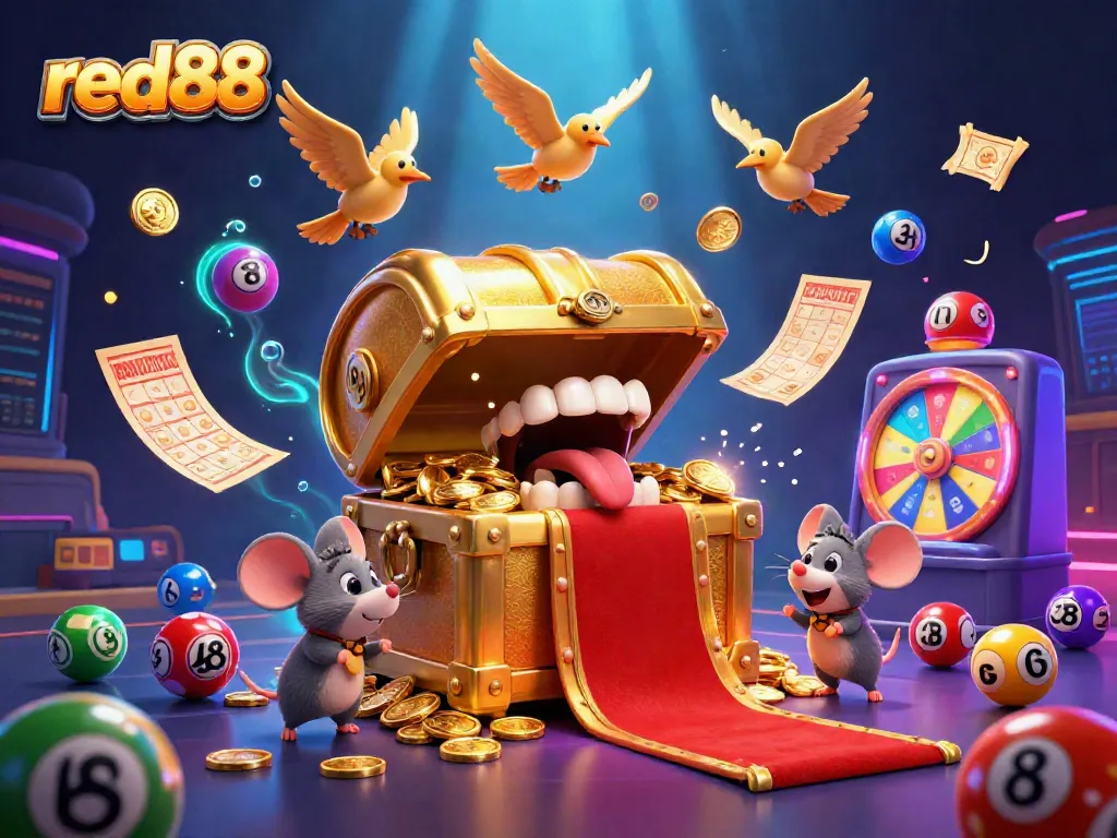 Spin the reels and win big with red88 in this vibrant casino-themed illustration!