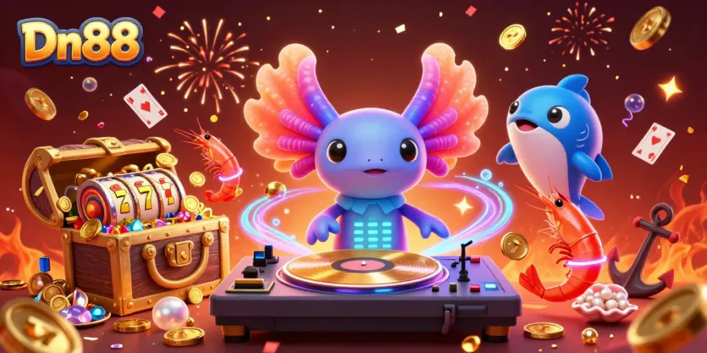 Engage with Dn88's casino charm amid vibrant underwater adventure and dynamic characters.