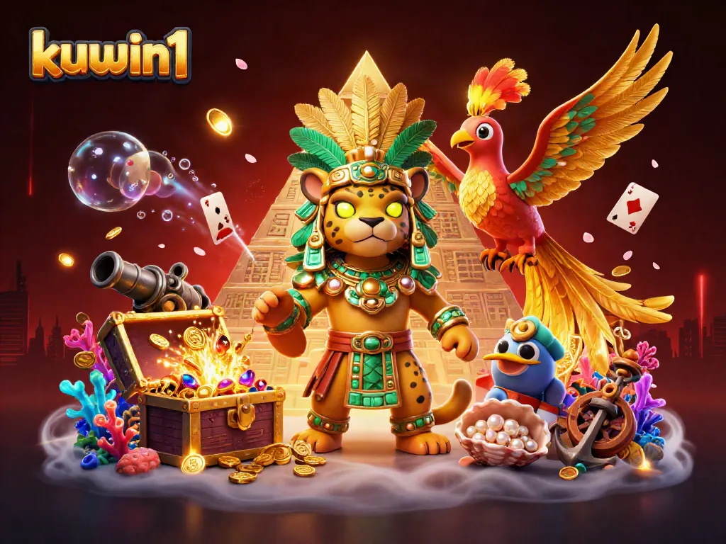 Kuwin1 captures thrilling moments with a colorful underwater treasure theme featuring animated casino elements.