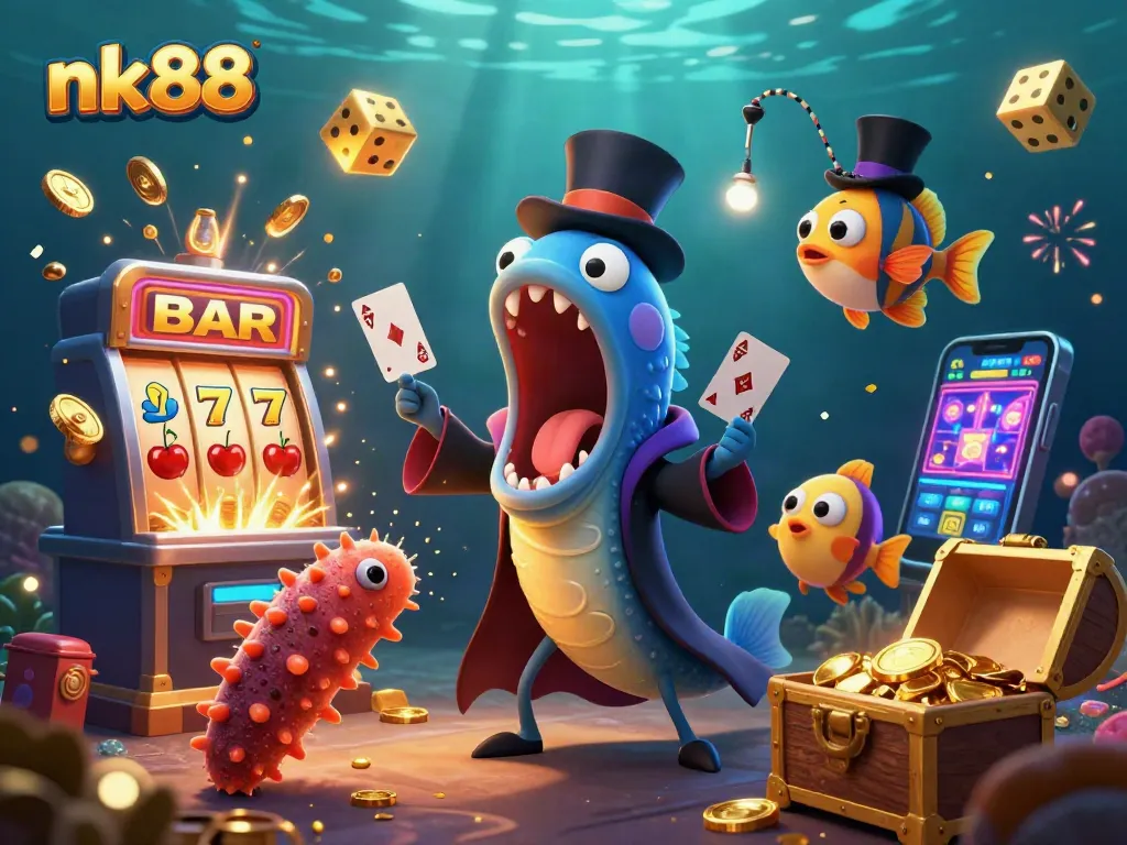 nk88 showcases magical underwater casino action with vibrant characters and rich gaming elements