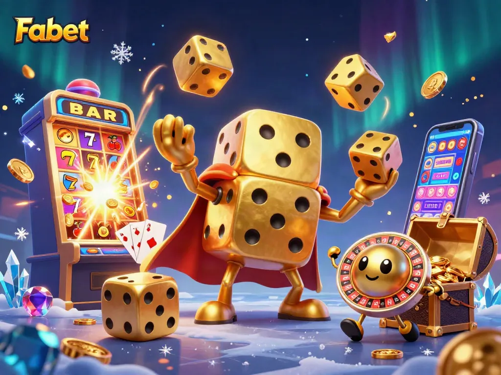 Experience thrilling wins at Fabet with a vibrant scene of golden dice and jackpot excitement.