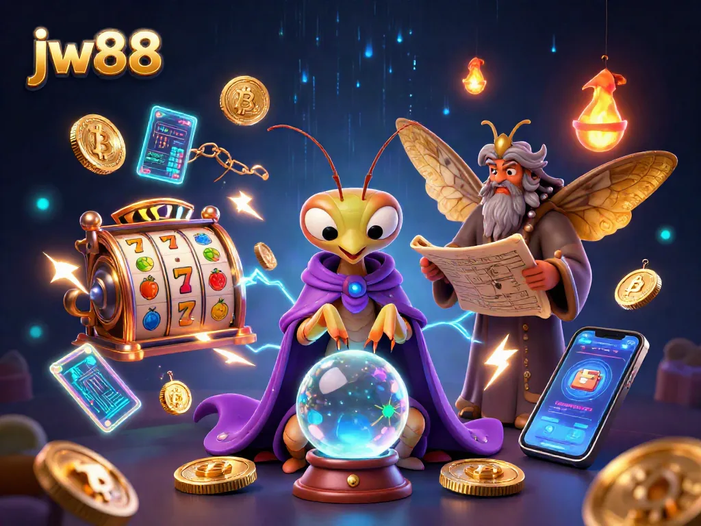 Engage with jw88's thrilling casino action featuring a fortune teller and wise moth among vibrant game elements.
