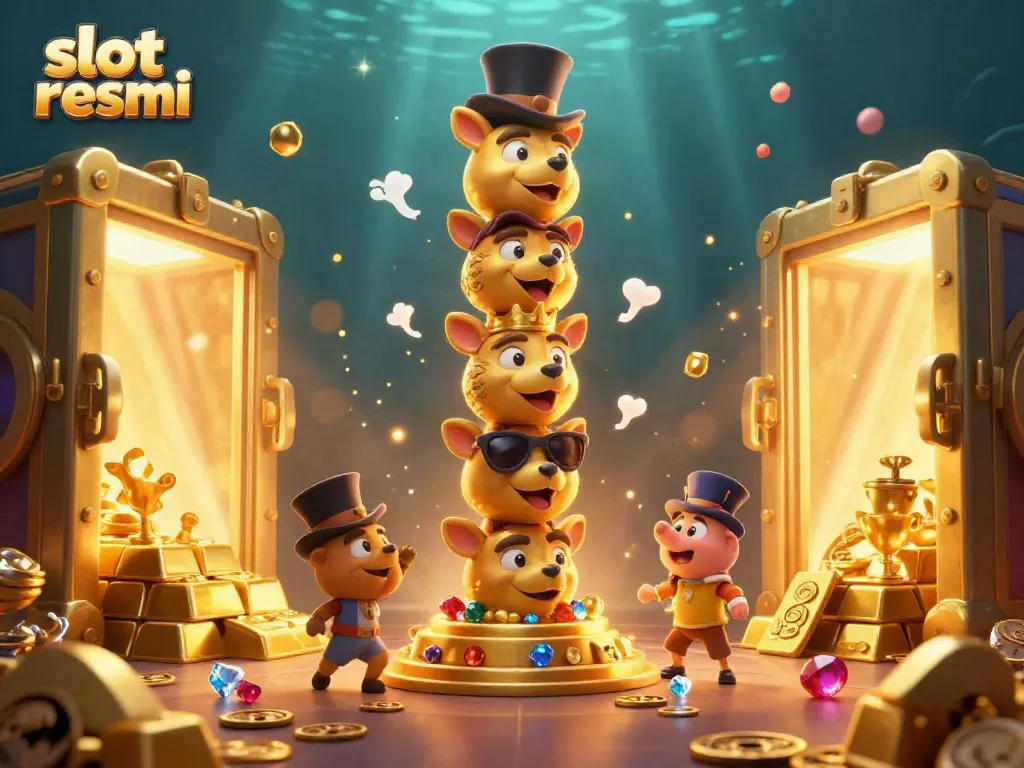 Spin the reels at slot resmi with a golden totem and treasure in a vibrant casino setting.