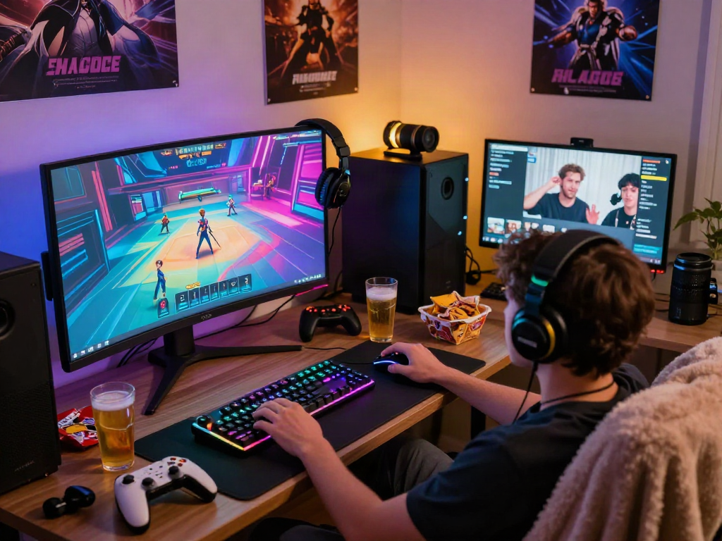 Engaging gaming atmosphere showcasing porngame session with vibrant graphics and cozy setup.