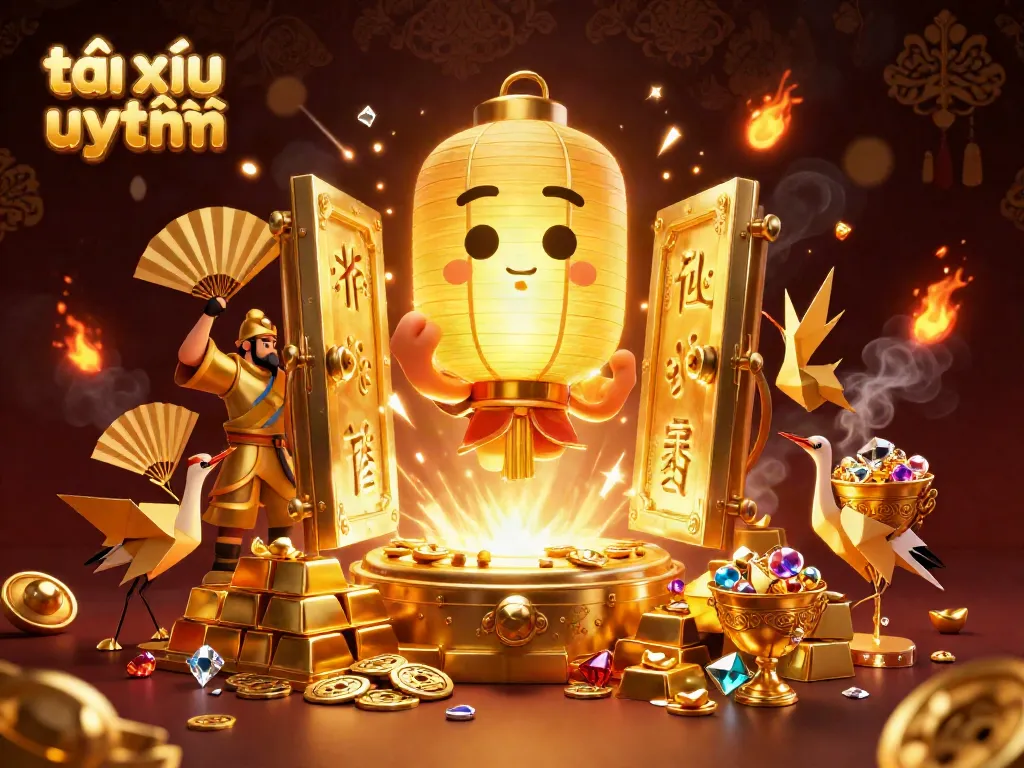 Enjoy the thrill of tài xỉu uy tín with a vibrant 3D casino scene filled with lucky symbols.
