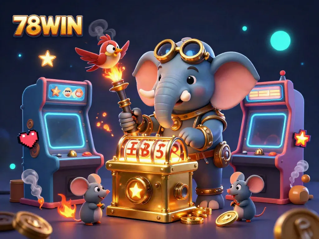 Experience dynamic gameplay at 78WIN with steampunk characters and vibrant casino elements.