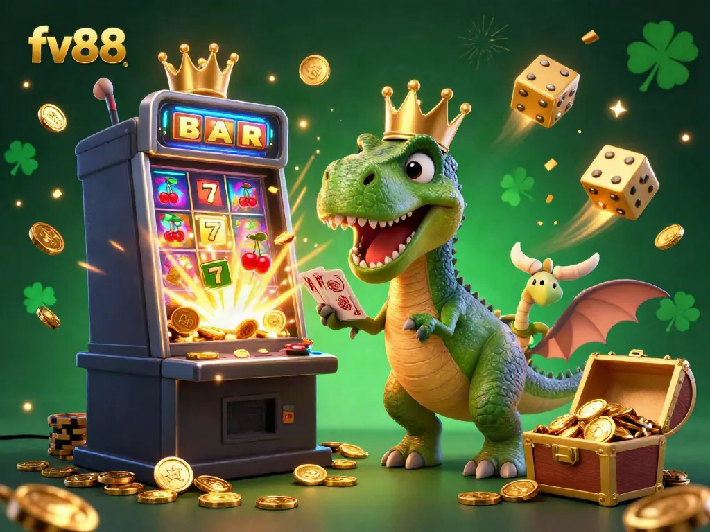 Experience the vibrant fun of fv88 with animated casino characters engaging in a 3D gaming scene.