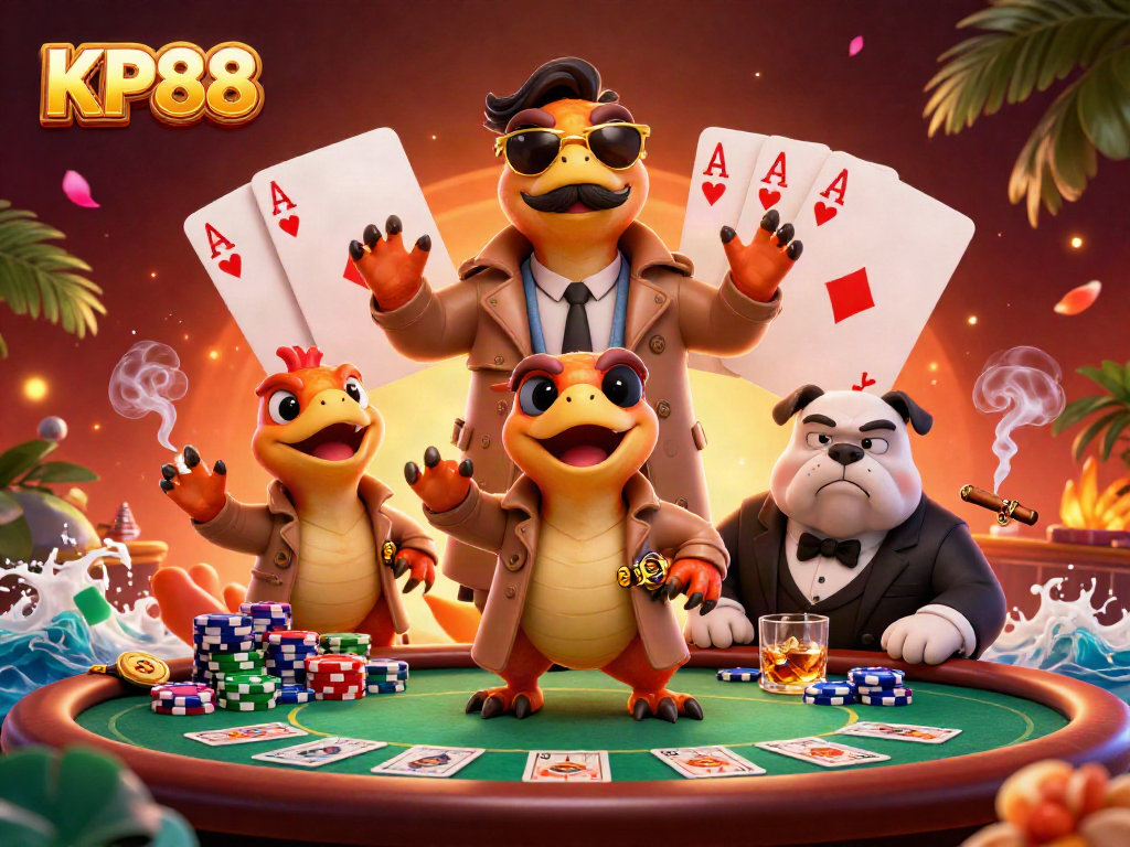 Experience the thrilling KP88 VIP casino with raptors in disguise and poker action.