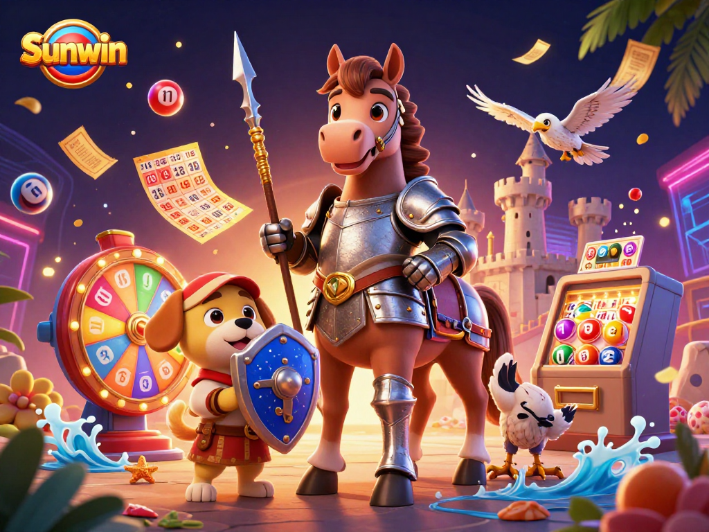 Experience the excitement at Sunwin with vibrant gaming elements and dynamic scene.