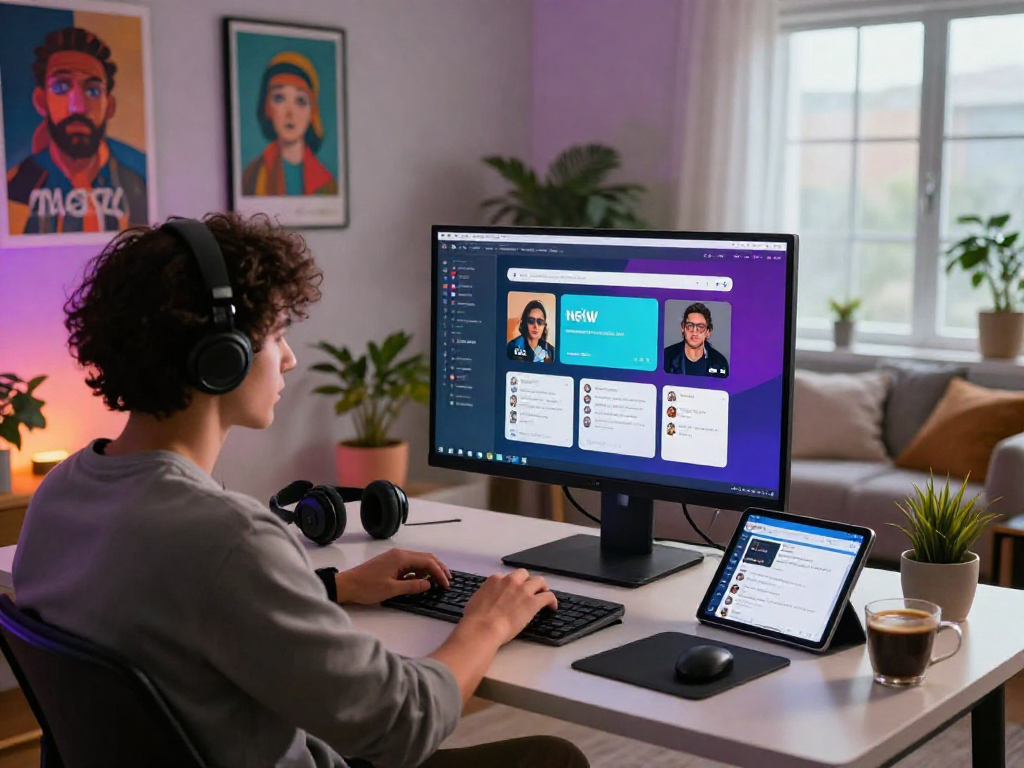 Engaging nsfw ai chat scene with user in modern home office