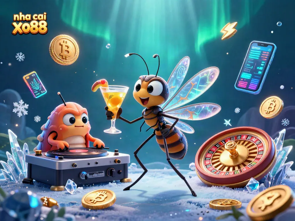 Experience the vibrant world of nha cai xo88 with thrilling characters, casino elements, and neon crypto coins.