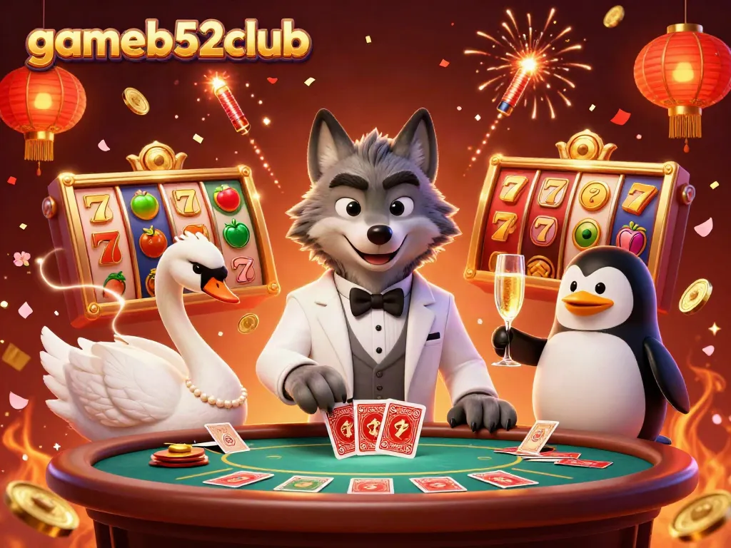 Experience thrilling games at gameb52club with a captivating baccarat scene featuring animated characters.