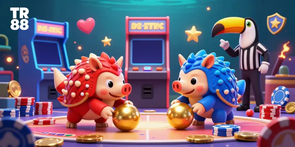Engage in thrilling gameplay with TR 88, featuring rival pangolins competing in a casino-themed arcade.