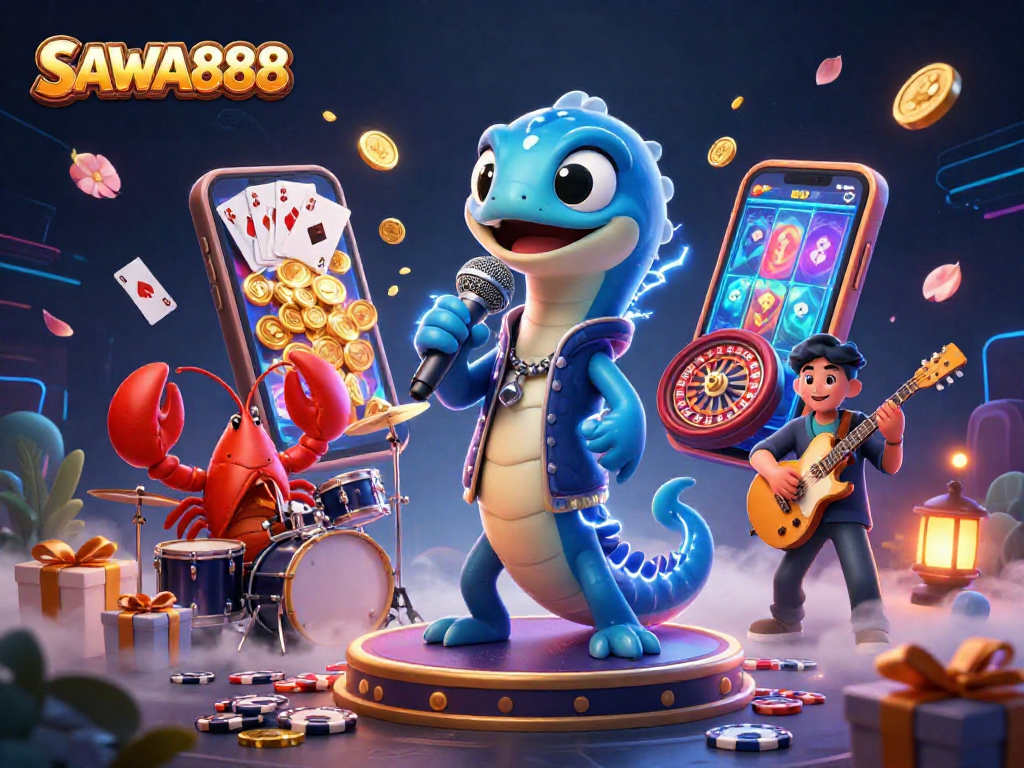 SAWA888 offers an exciting underwater casino stage with vibrant characters and dynamic game action.