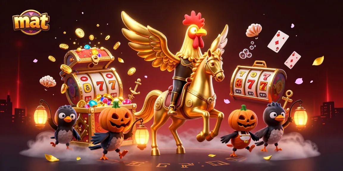 Experience the magic of mat gaming at night in this vibrant casino scene with golden rooster.