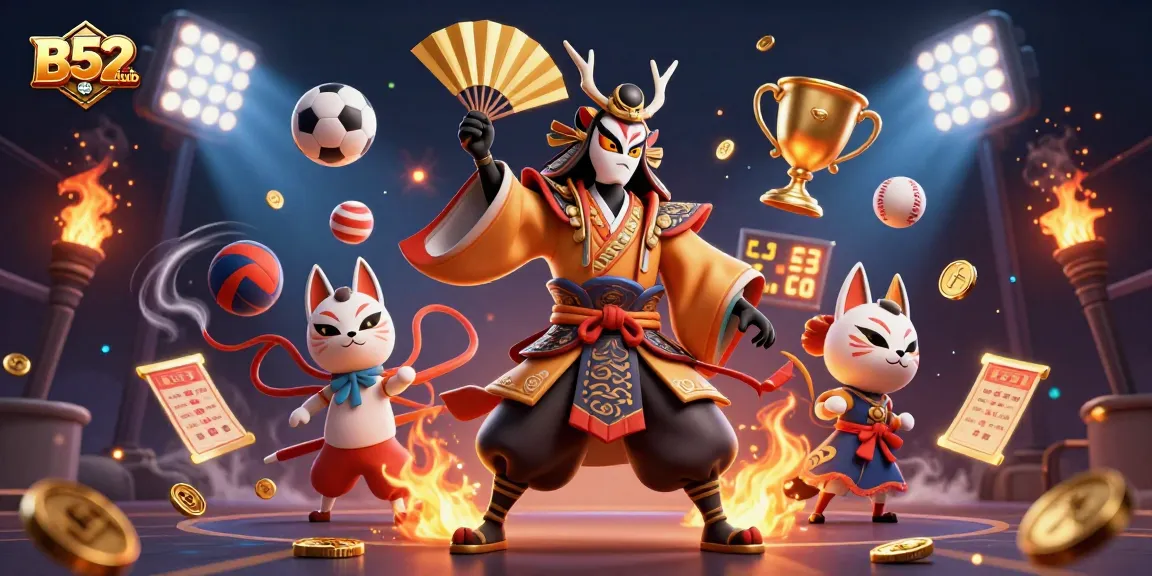 B52club players engage in thrilling gaming with vibrant characters and dynamic sports elements.