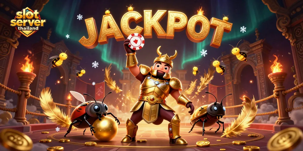 Engage with slot server thailand through a dynamic 3D scene showcasing a beetle hero winning a jackpot.