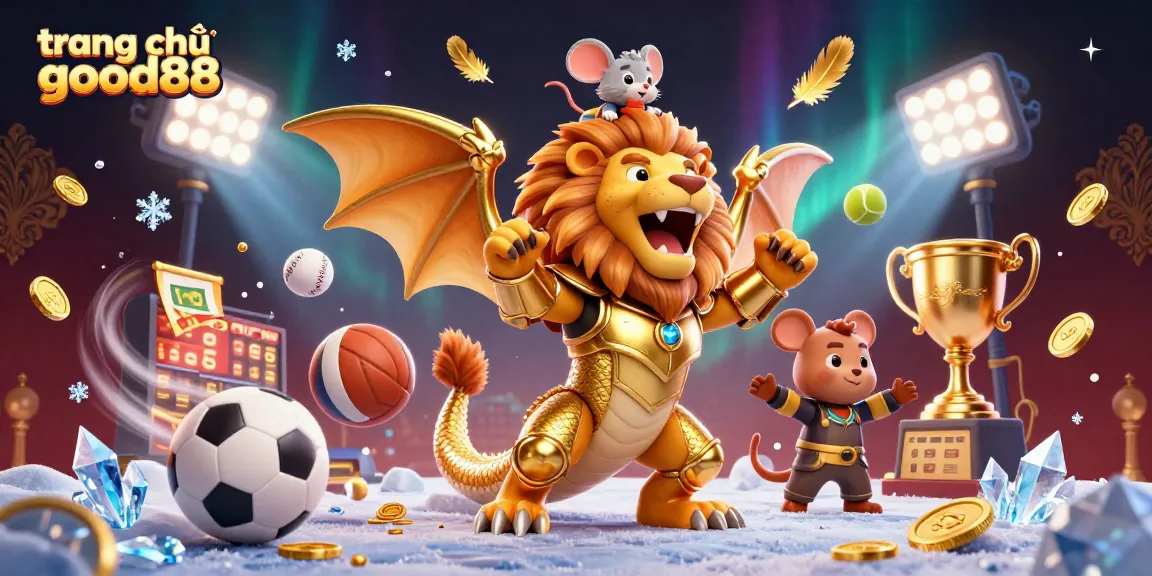 Experience thrilling action on trang chủ good88 with a majestic chimera and sports elements in a vibrant casino atmosphere.