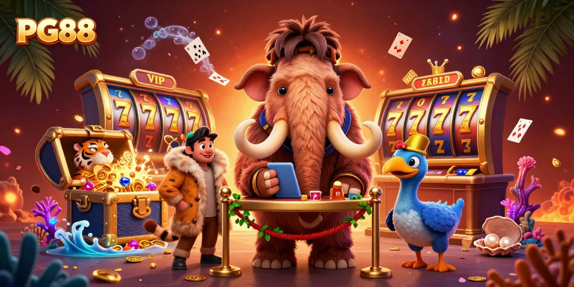 Experience the thrill of PG88 with a vibrant casino scene featuring characters and exciting game elements.