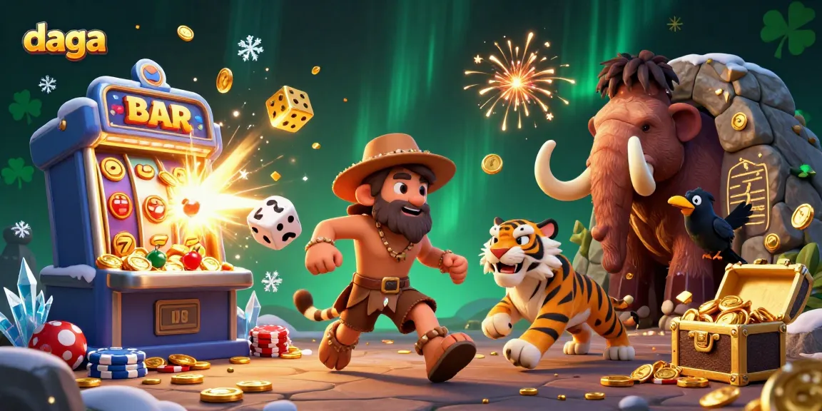 Dive into the excitement of daga with an entertaining scene of cavemen at a prehistoric casino.