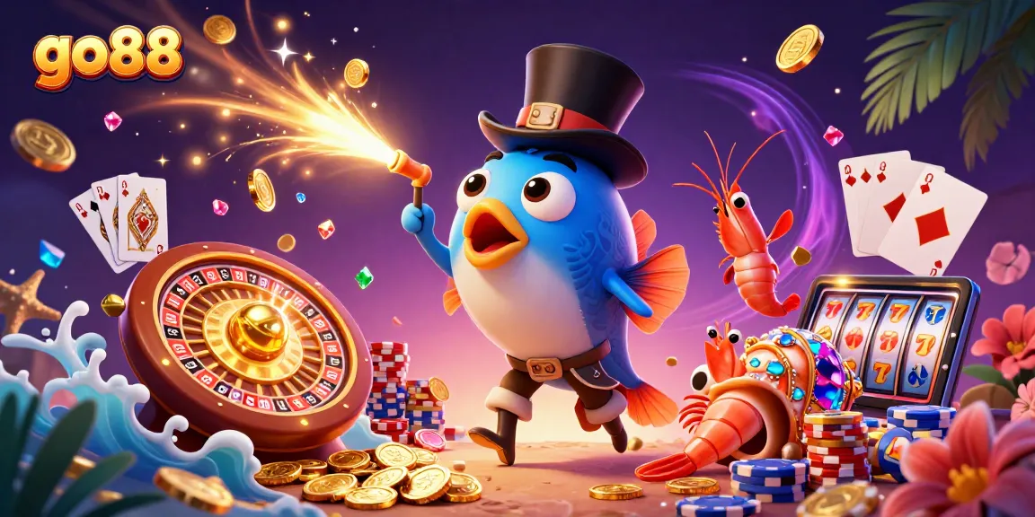 Engage with go88's exciting games while enjoying vibrant illustrations featuring whimsical underwater characters.
