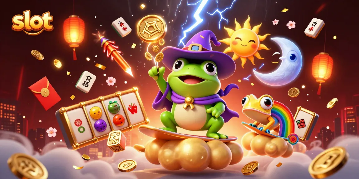 Spin exciting slot games amidst a vibrant scene with lucky symbols and enchanting characters.