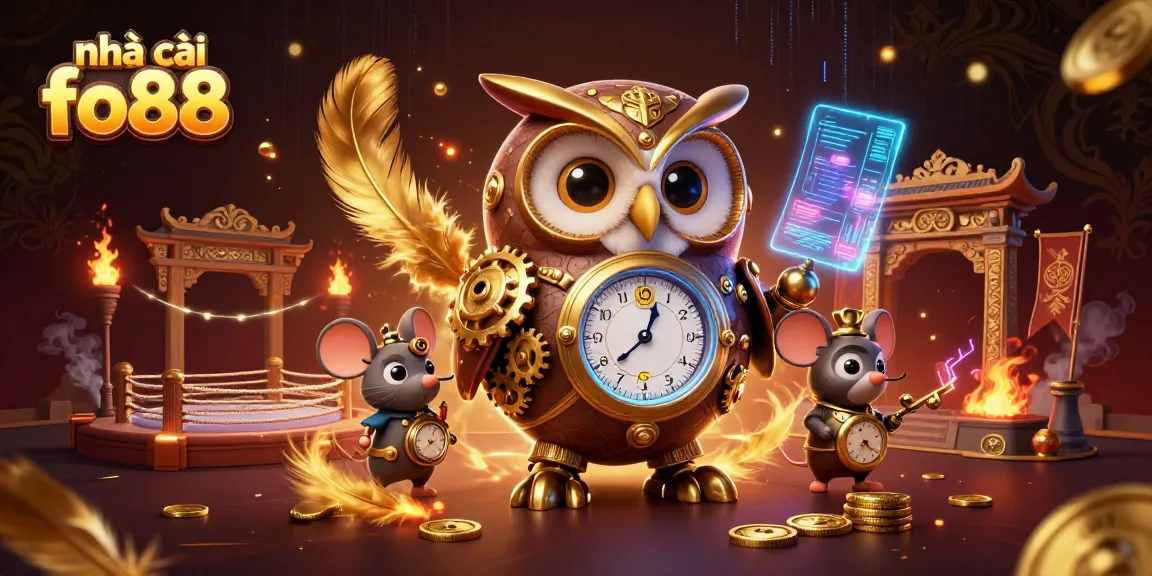 Engaging scene with nhà cái fo88 elements showcasing a time-traveler owl and casino components
