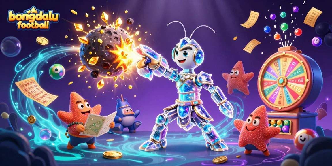 Bongdalu football animated scene with a galactic samurai shrimp and golden coins exploding as players win exciting rewards.