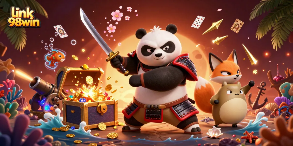 Engage with link 98win in this rich 3D casino scene featuring colorful characters and dynamic gaming elements.