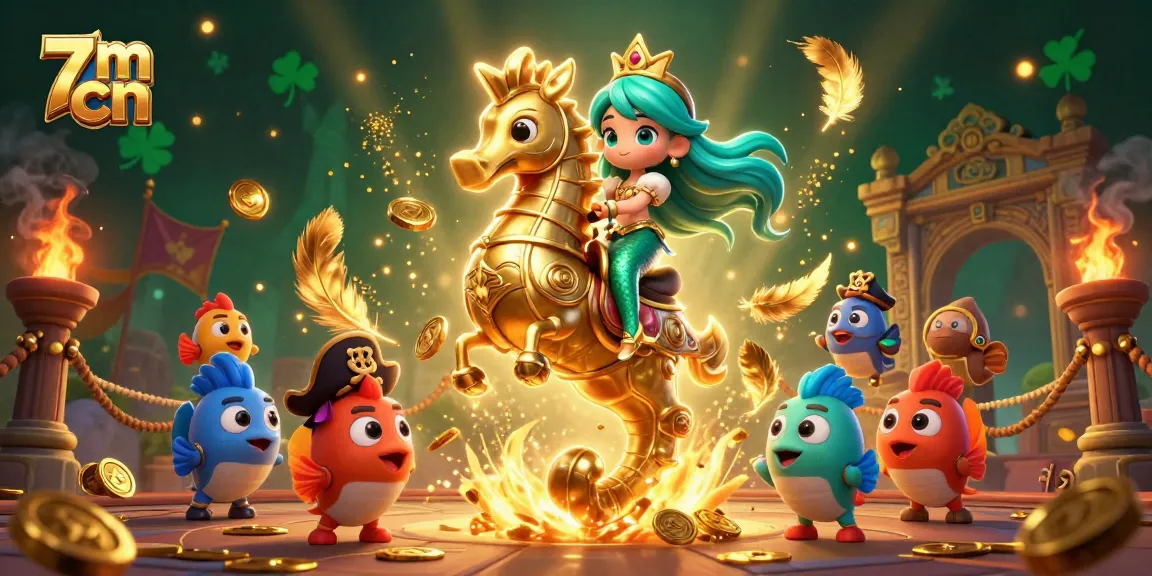 Win big at 7m cn with a vibrant casino scene featuring mermaids and gold coins.