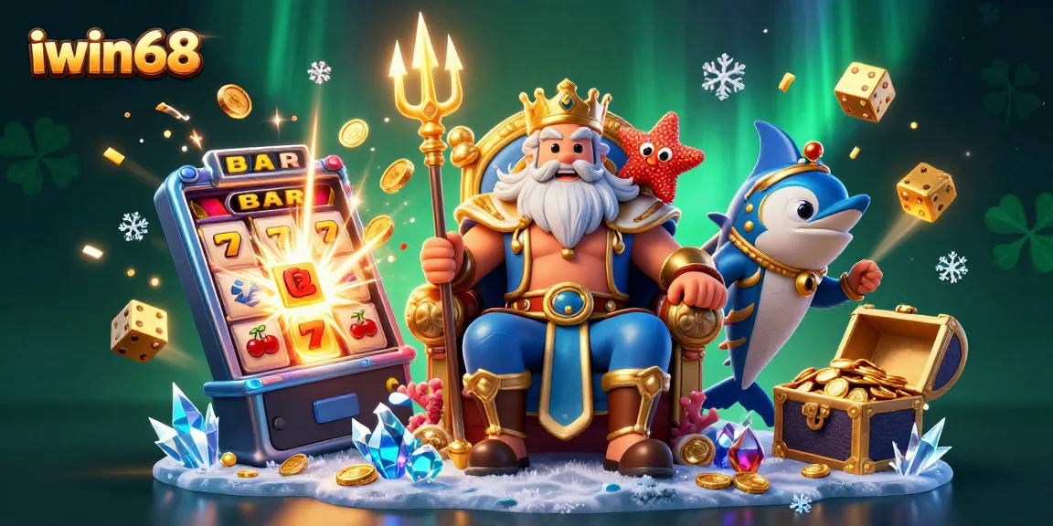 Experience the thrill of gaming at iwin68 with dynamic slots and casino action in a vibrant 3D illustration.