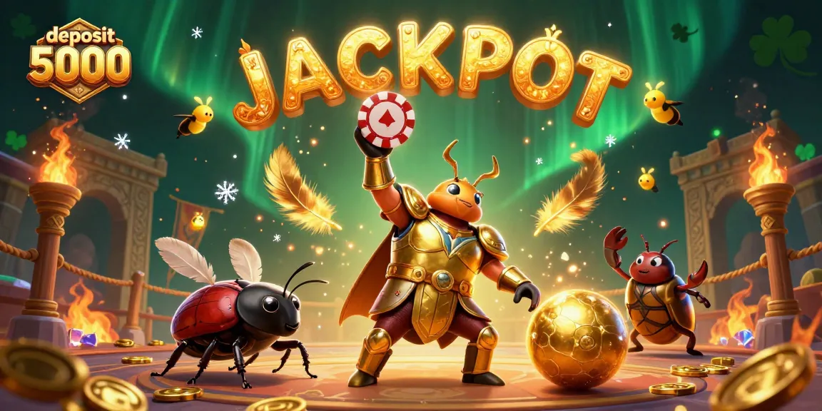 Experience thrilling wins with deposit 5000 at vibrant online slots featuring a heroic beetle and golden tokens.