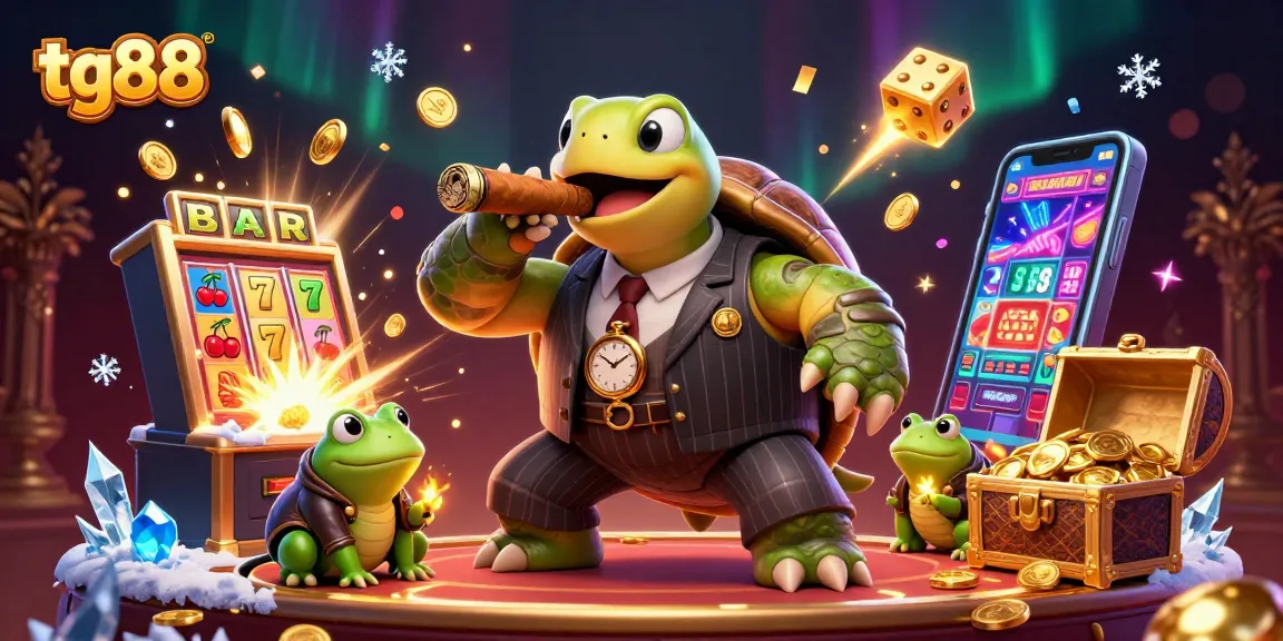 Experience the thrill of tg88 with a snapping turtle mobster at a lively casino scene.