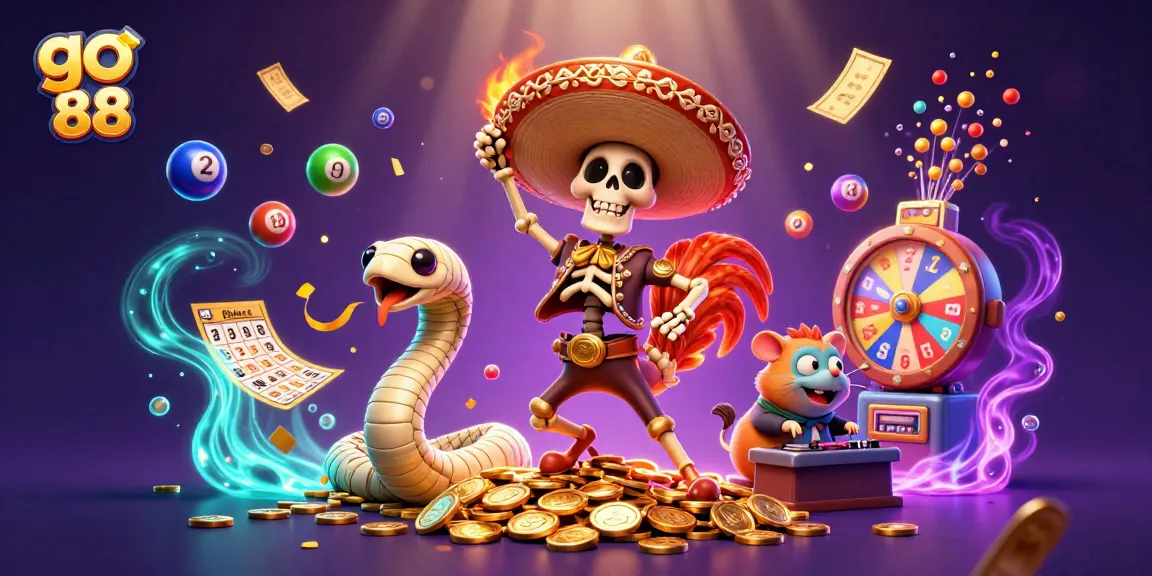 Experience the excitement of go 88 with a vibrant scene of festive characters in a dynamic casino setting.