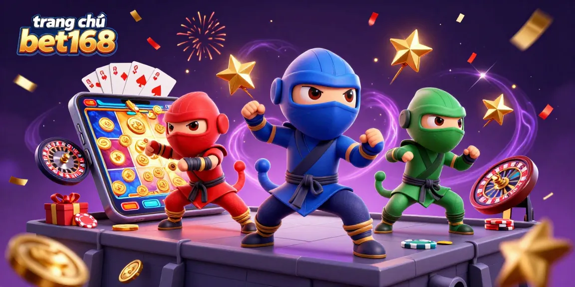 Experience the vibrant action at trang chủ bet168 with a dynamic ninja chameleon team amid casino games.