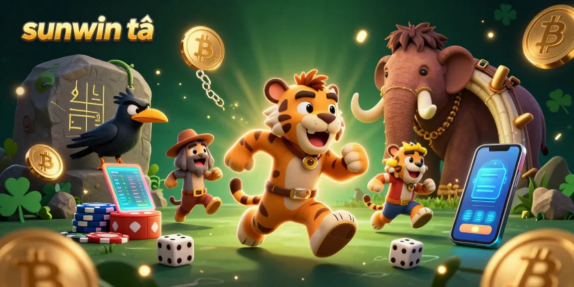 Engage in thrilling gaming at sunwin tải with a dynamic prehistoric casino scene featuring vibrant characters.