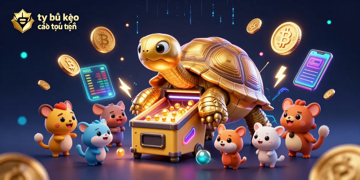 Engage with tỷ lệ kèo nhà cái trực tuyến in a vibrant 3D casino scene featuring gambling elements and crypto coins.