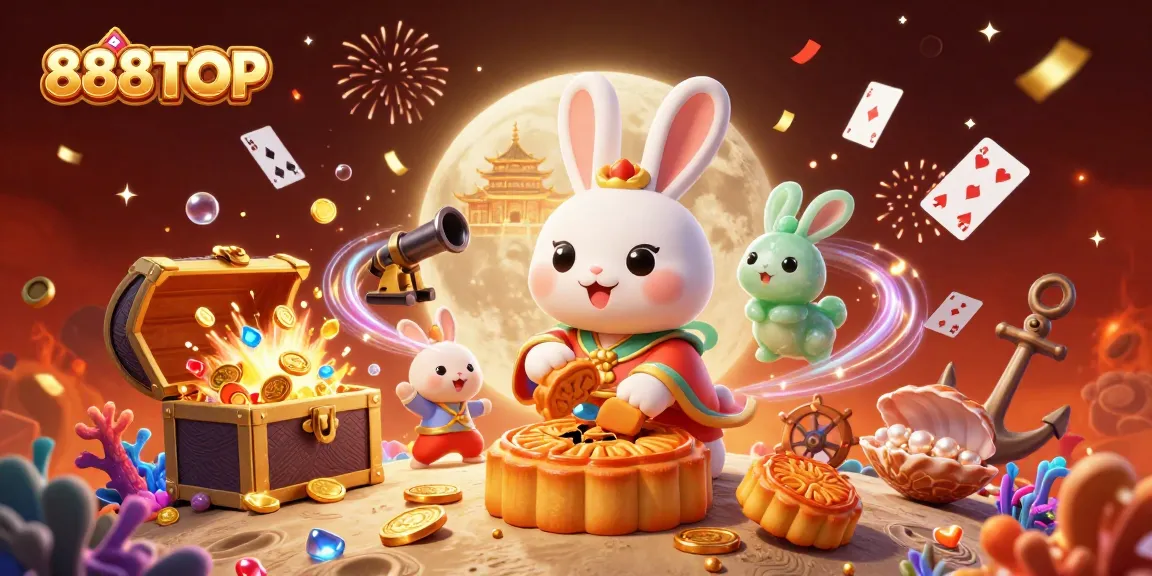 Spin and win at 888TOP with vibrant poker chips and festive celebration elements in a richly detailed illustration.