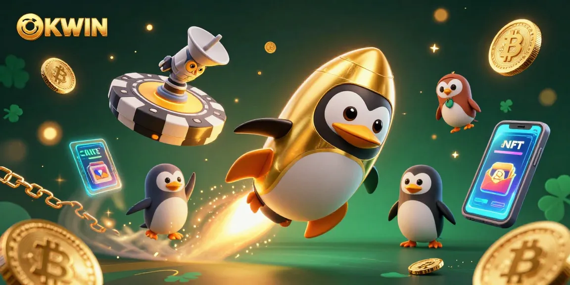 Experience thrilling gameplay at OKWIN with a dynamic golden penguin and casino elements.
