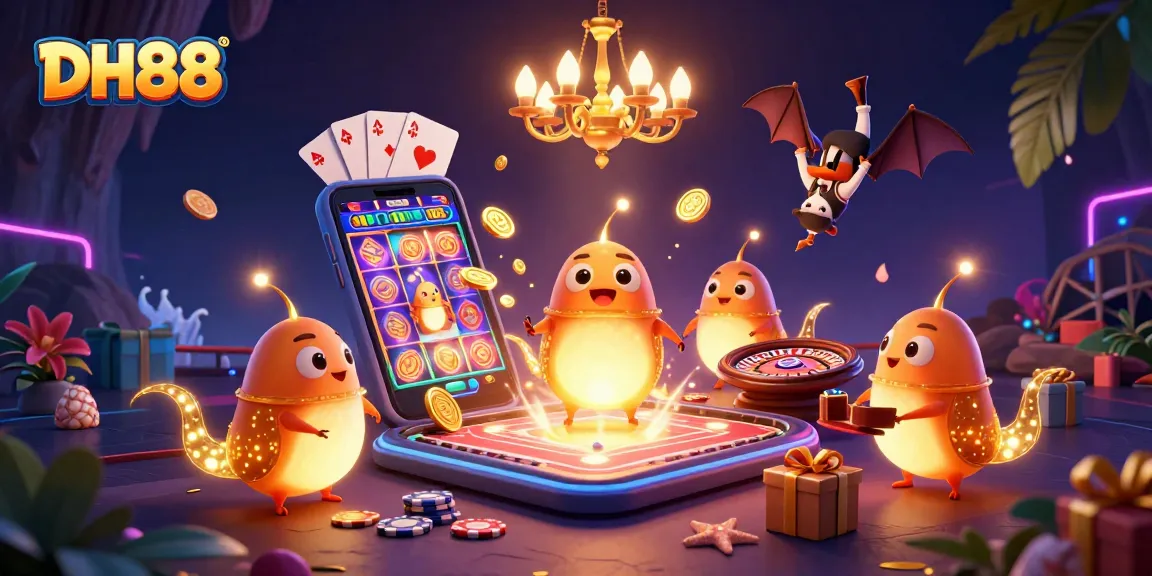 Experience thrilling action at DH88 casino with glowworms illuminating a vibrant gaming scene.