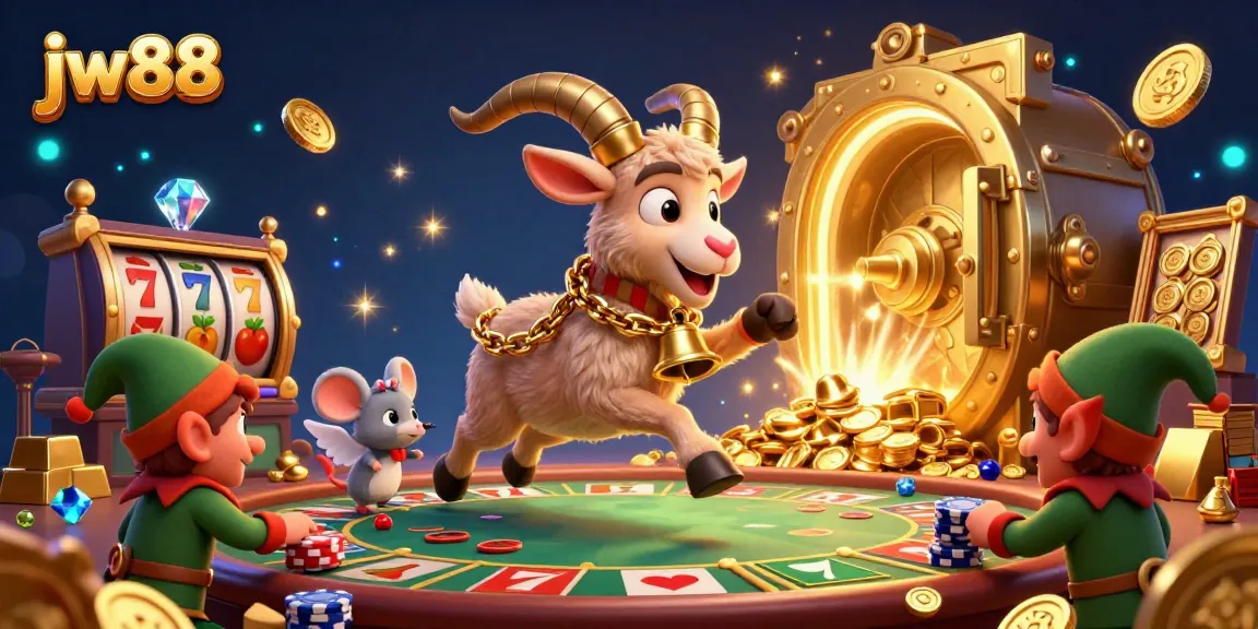 Experience thrilling gameplay at jw88 with vibrant casino characters amidst golden riches and dynamic game action.