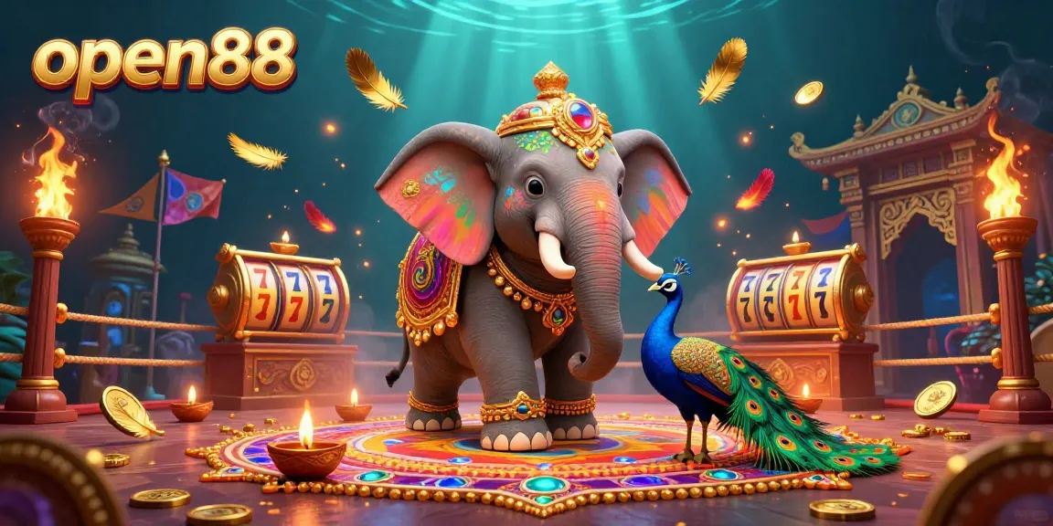 Experience the vibrant essence of open88 with a lively casino-themed illustration featuring a Diwali elephant and festive elements.