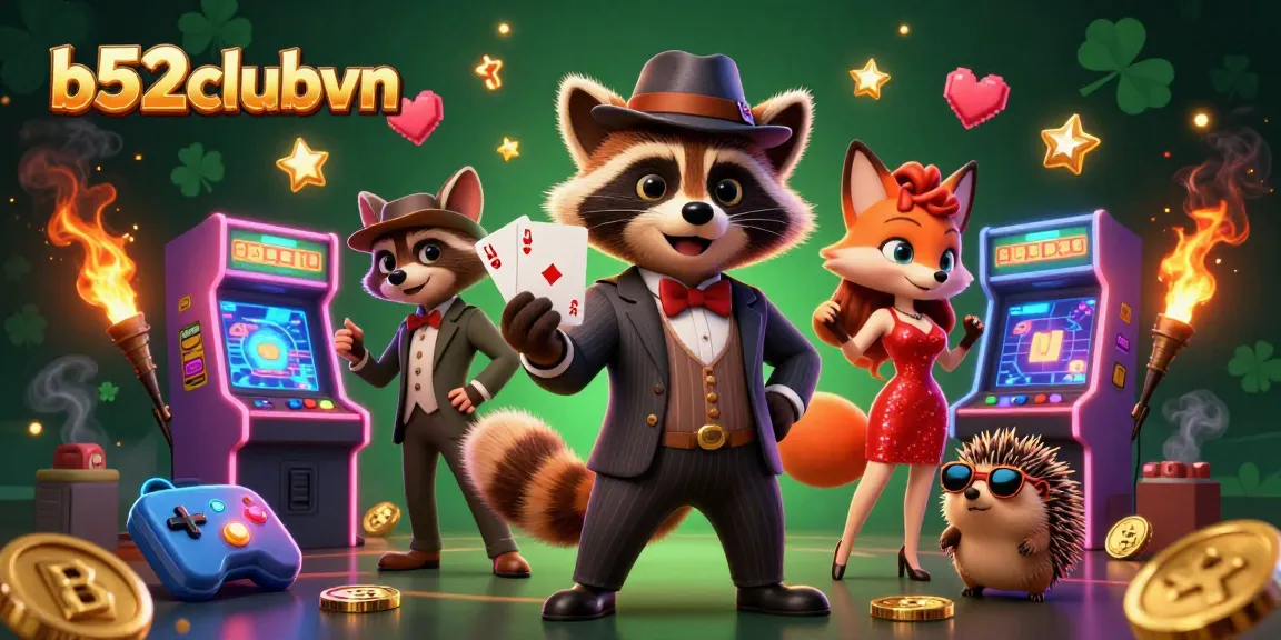 Experience thrilling gameplay at b52clubvn with a dazzling 3D casino illustration featuring lively characters.